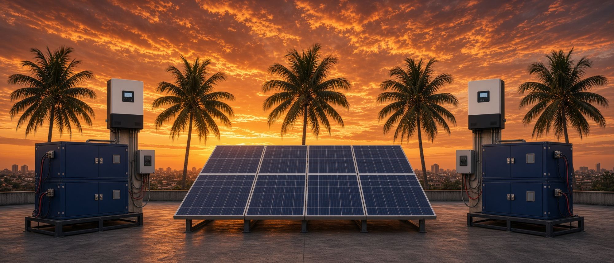 Panneaux, onduleurs et batteries Solar Bridge sur toiture à Abidjan